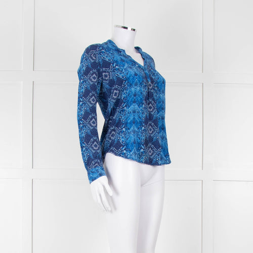 Trilogy Navy & Blue Silk Print Top