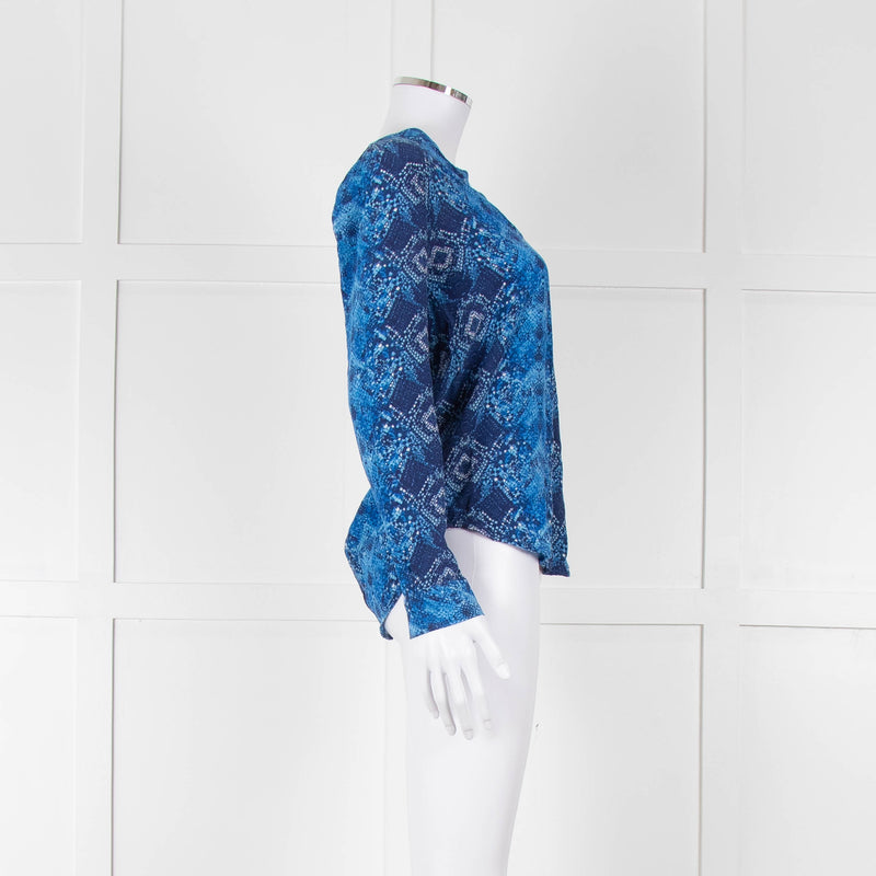 Trilogy Navy & Blue Silk Print Top