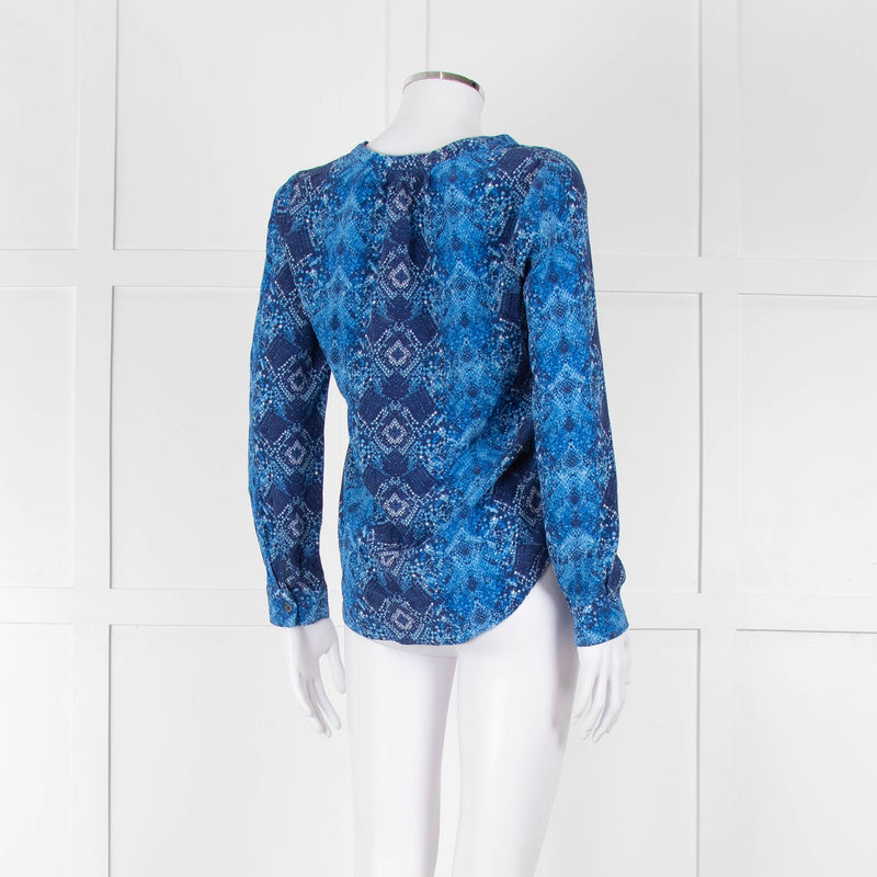 Trilogy Navy & Blue Silk Print Top