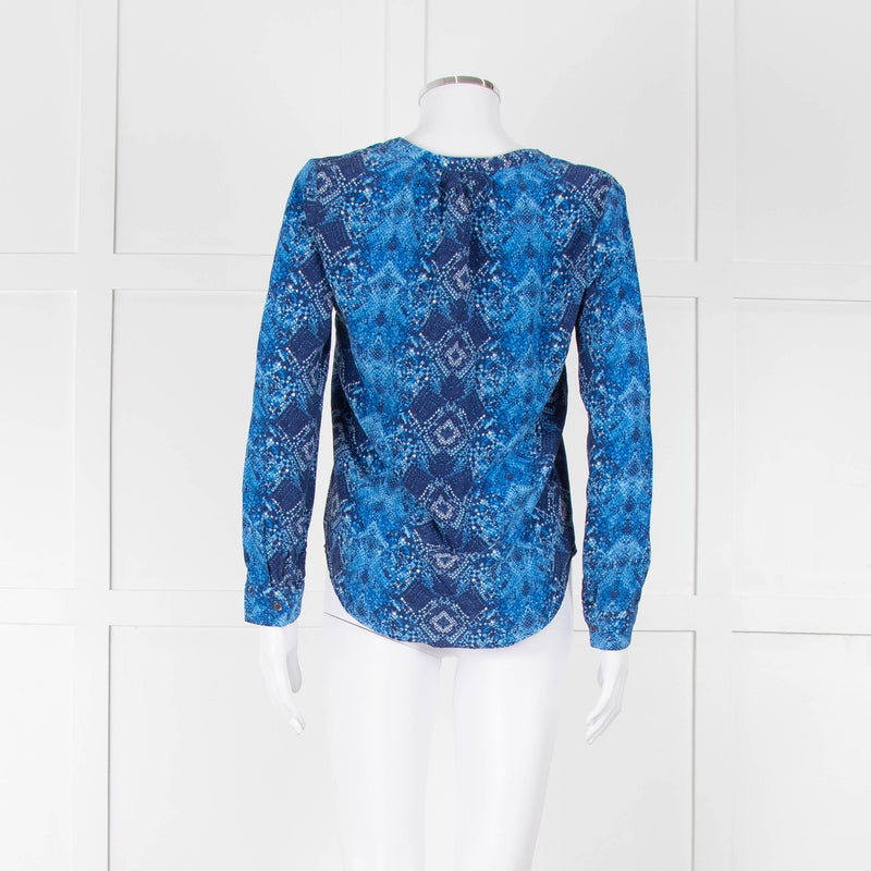 Trilogy Navy & Blue Silk Print Top