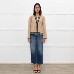 Sandro Beige Suede Buttoned Bomber Jacket