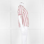 Sezane Cream Magenta Gold Stripe Scallop Edged Blouse