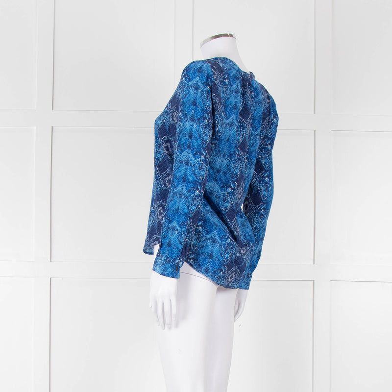 Trilogy Navy & Blue Silk Print Top