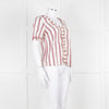 Sezane Cream Magenta Gold Stripe Scallop Edged Blouse