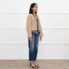 Sandro Beige Suede Buttoned Bomber Jacket