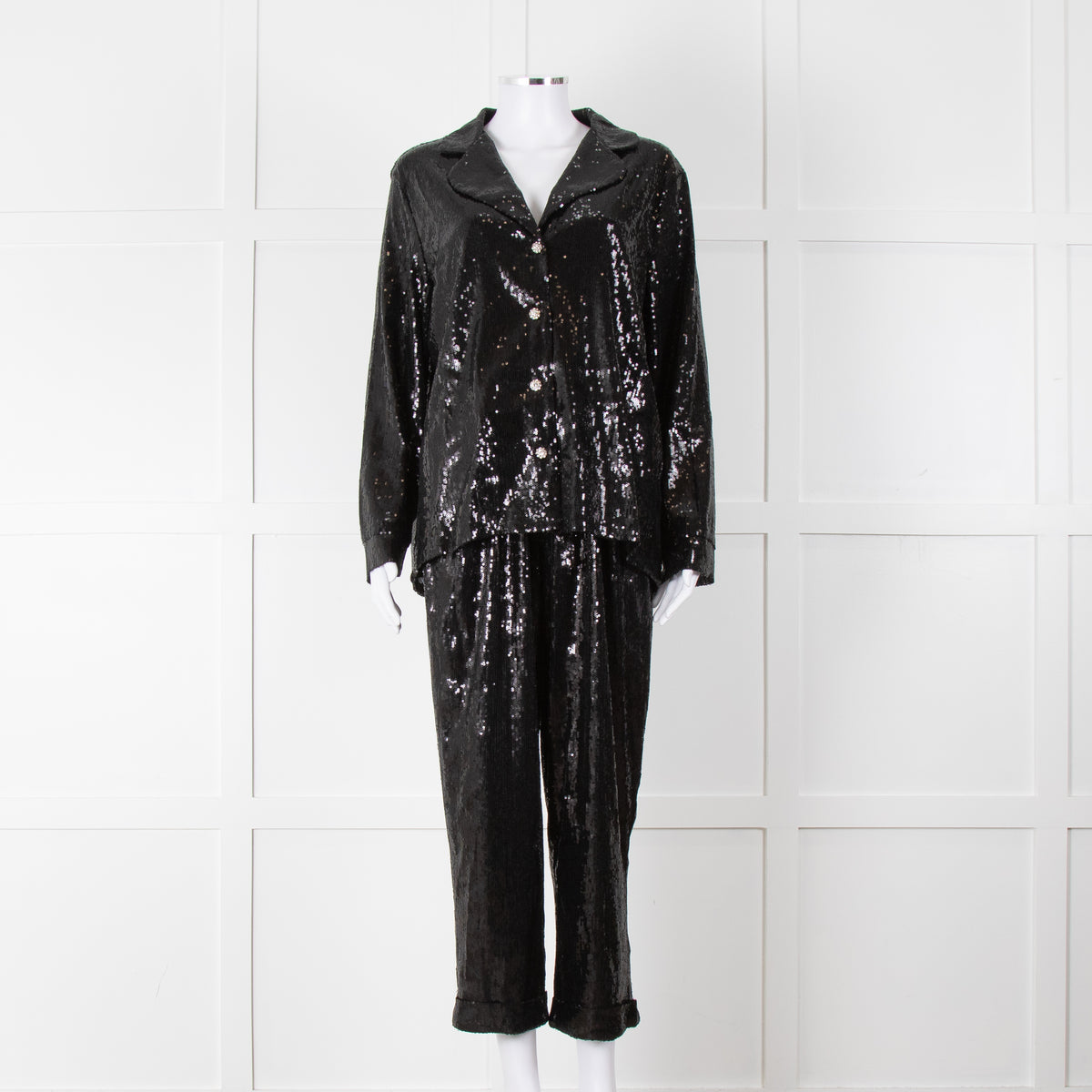 Nadine Merabi Jessie Black Sequin Trouser Suit
