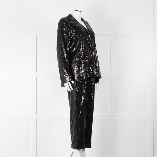 Nadine Merabi Jessie Black Sequin Trouser Suit