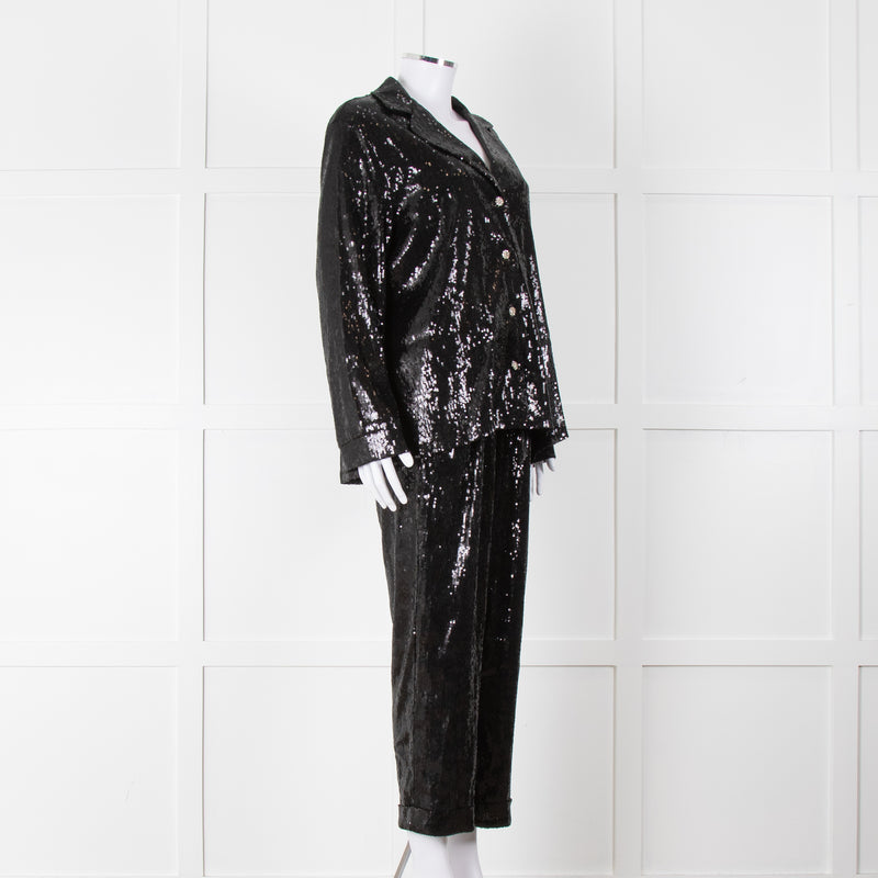 Nadine Merabi Jessie Black Sequin Trouser Suit