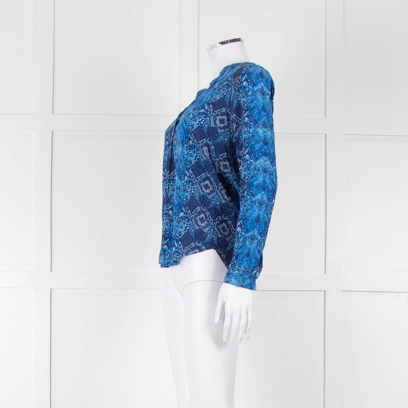 Trilogy Navy & Blue Silk Print Top