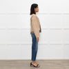 Sandro Beige Suede Buttoned Bomber Jacket