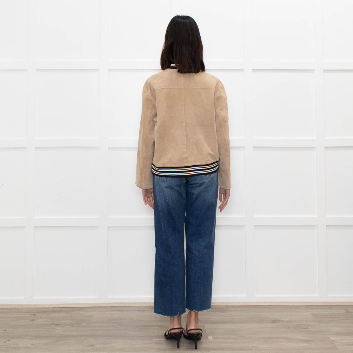 Sandro Beige Suede Buttoned Bomber Jacket