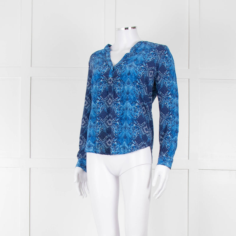 Trilogy Navy & Blue Silk Print Top