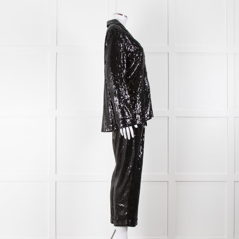 Nadine Merabi Jessie Black Sequin Trouser Suit