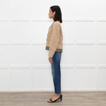 Sandro Beige Suede Buttoned Bomber Jacket