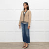 Sandro Beige Suede Buttoned Bomber Jacket