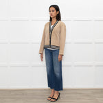 Sandro Beige Suede Buttoned Bomber Jacket