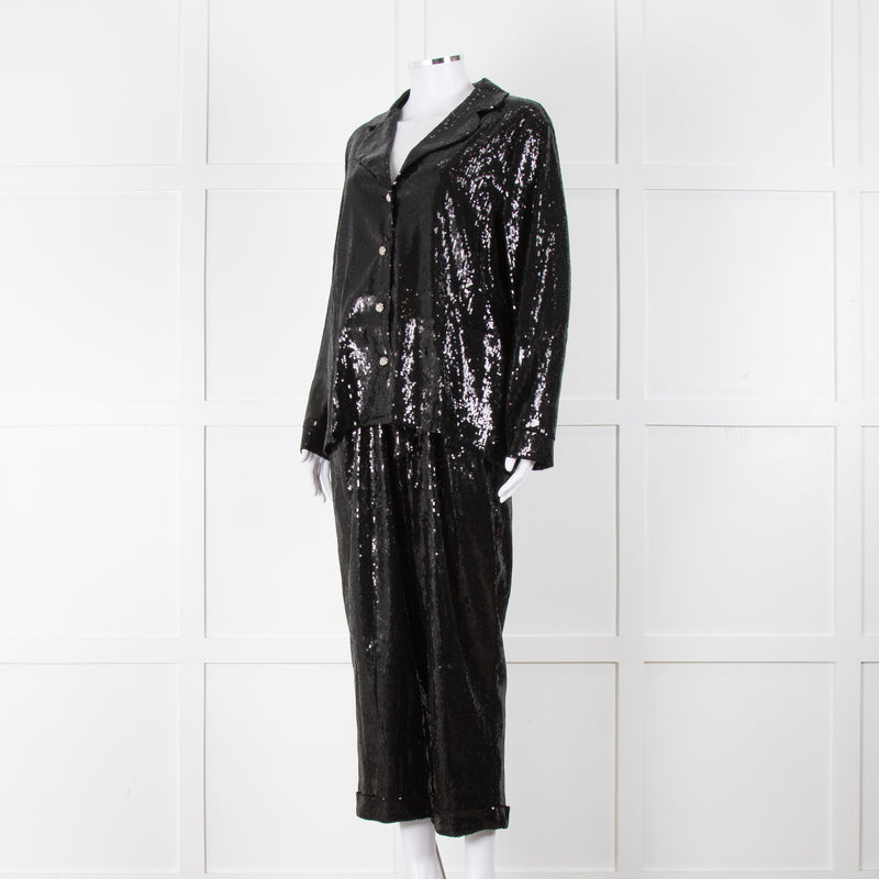 Nadine Merabi Jessie Black Sequin Trouser Suit