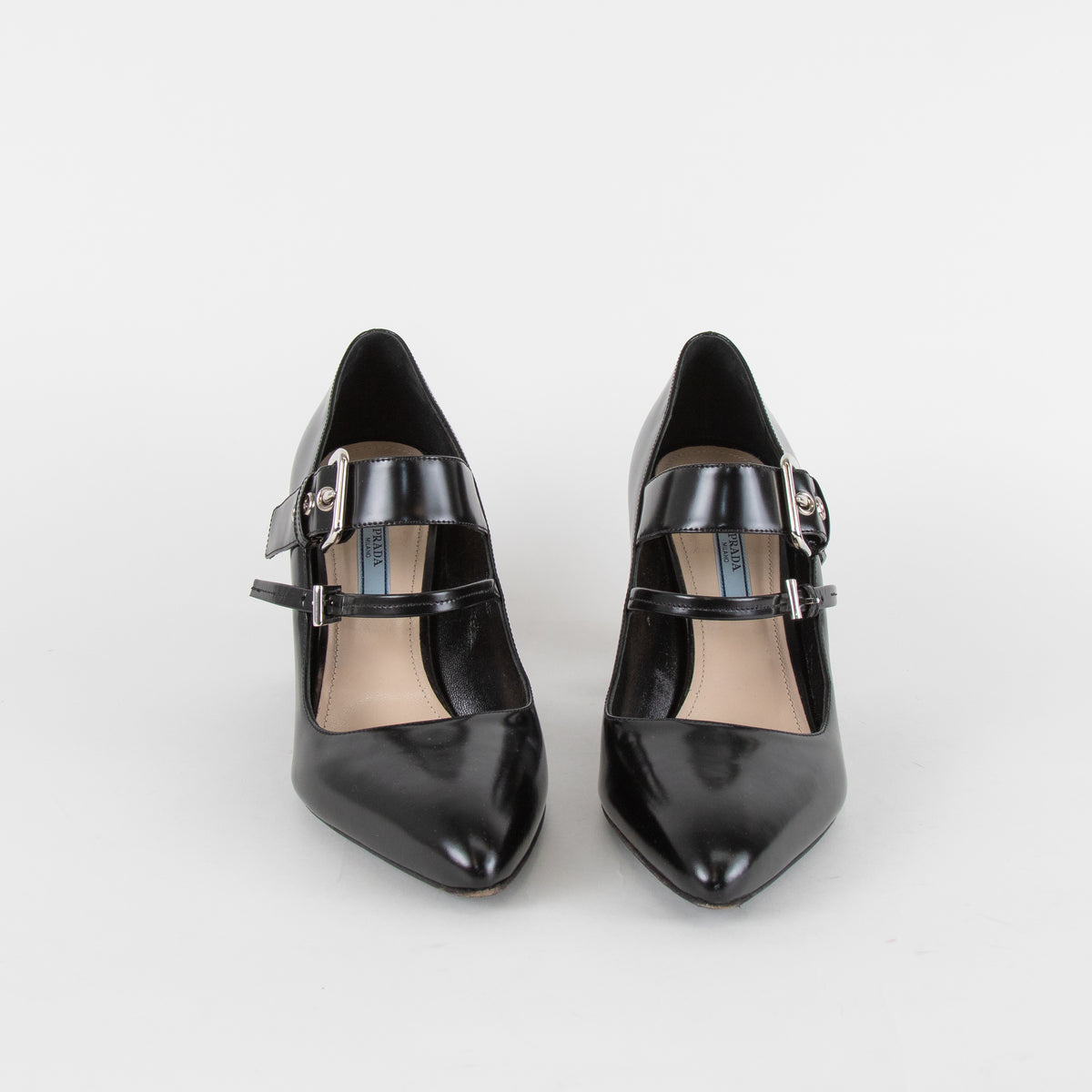 Prada Black Pointed Toe Buckle Up Mary Jane