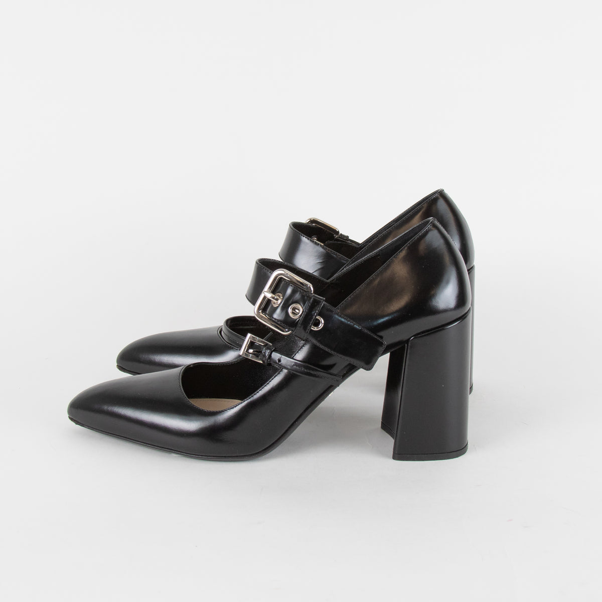 Prada Black Pointed Toe Buckle Up Mary Jane