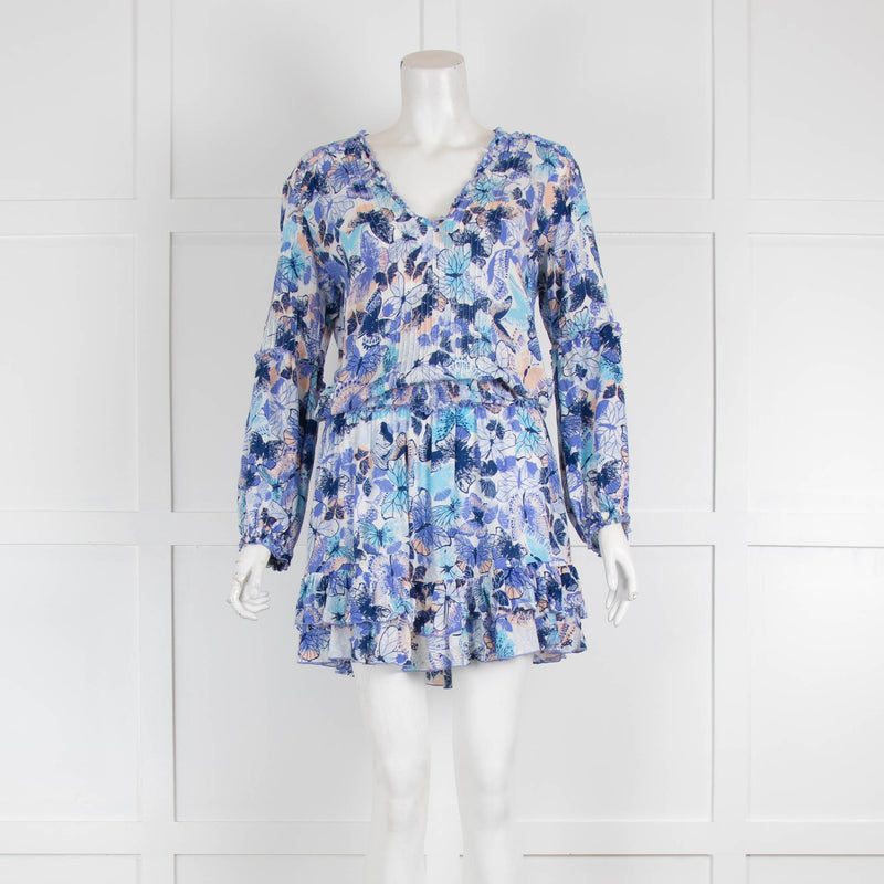 Poupette Saint Barth Blue Floral Short Sleeved Dress