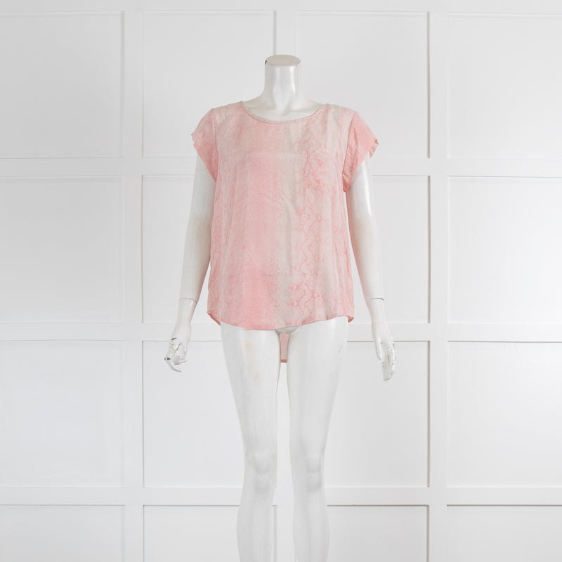 Joie Pink Snake Print Short Sleeve Silk Top