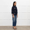 Rosemunde Blue Patterned High Neck Blouse with Lace Trim