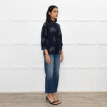 Rosemunde Blue Patterned High Neck Blouse with Lace Trim