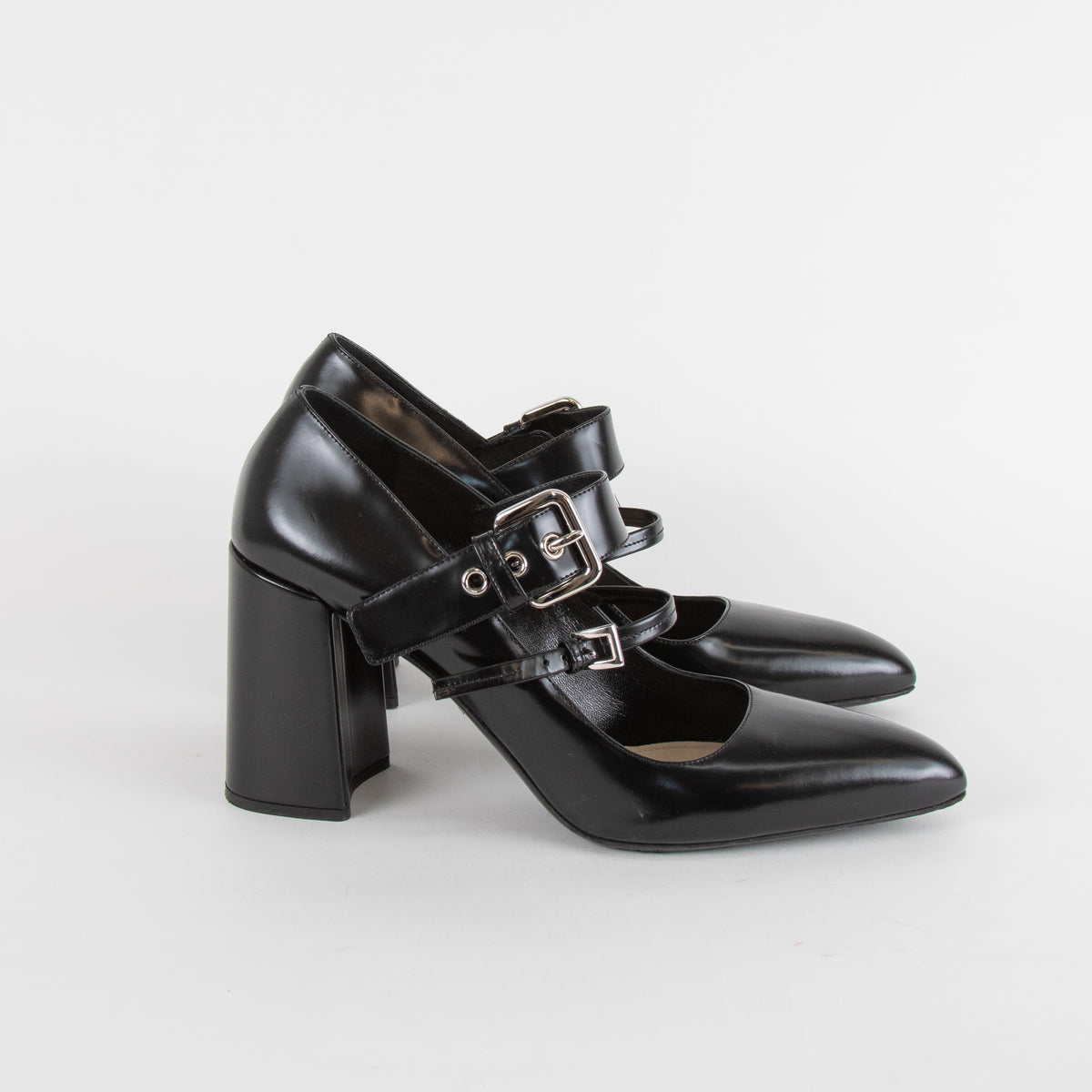 Prada Black Pointed Toe Buckle Up Mary Jane