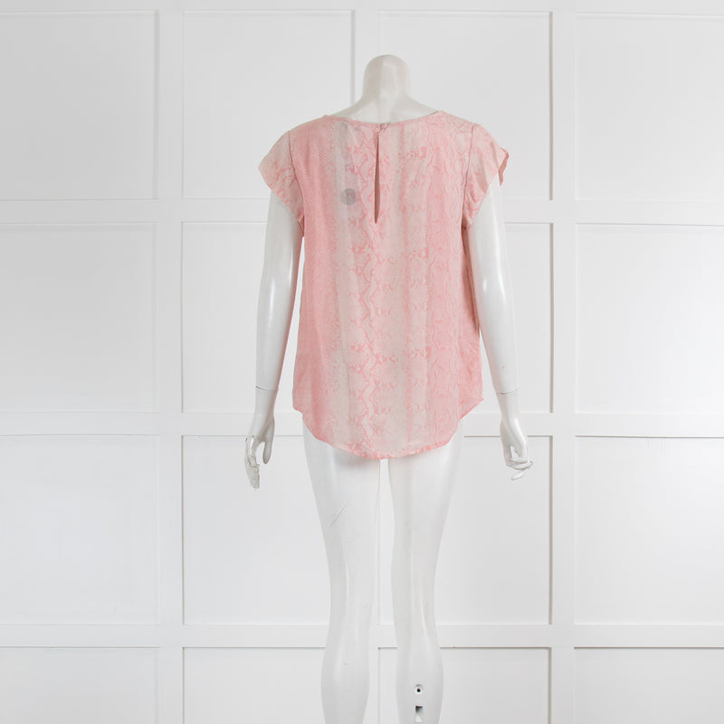 Joie Pink Snake Print Short Sleeve Silk Top