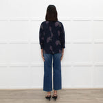 Rosemunde Blue Patterned High Neck Blouse with Lace Trim