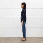 Rosemunde Blue Patterned High Neck Blouse with Lace Trim