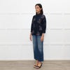 Rosemunde Blue Patterned High Neck Blouse with Lace Trim