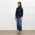 Rosemunde Blue Patterned High Neck Blouse with Lace Trim