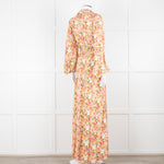Loretta Caponi Cream Pink Yellow Floral Long Sleeve Maxi Dress