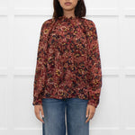 Ba&sh Red Floral Blouse with Frilled Neck