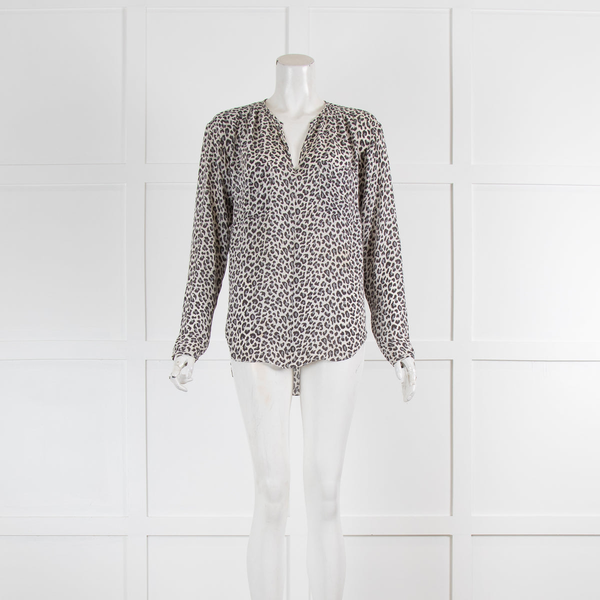 Rebecca Taylor White Grey Animal Print V-Neck Long Sleeve Top