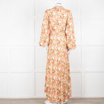 Loretta Caponi Cream Pink Yellow Floral Long Sleeve Maxi Dress