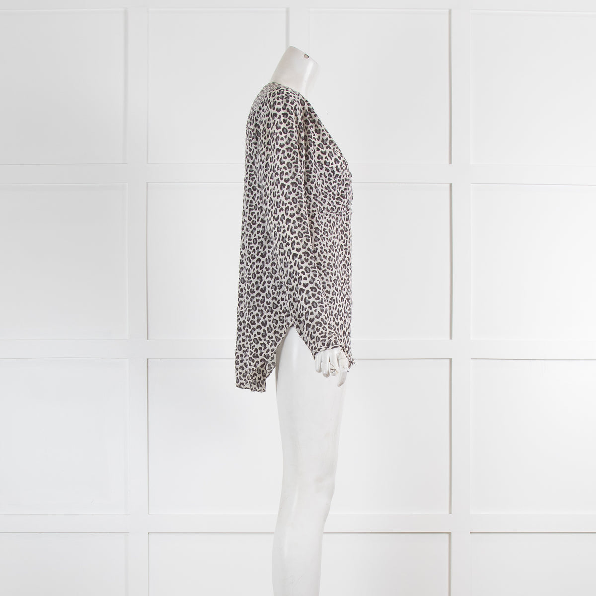 Rebecca Taylor White Grey Animal Print V-Neck Long Sleeve Top