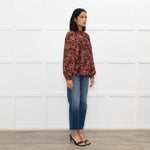 Ba&sh Red Floral Blouse with Frilled Neck