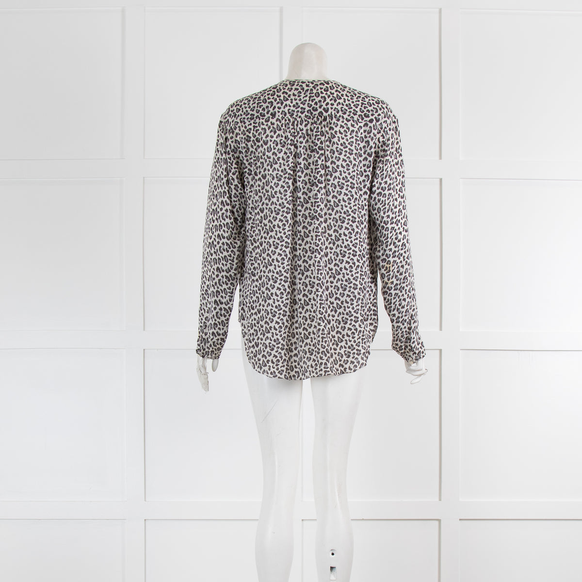 Rebecca Taylor White Grey Animal Print V-Neck Long Sleeve Top