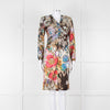 Etro Khaki Red Pink Floral Silk Long Sleeve Dress