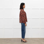 Ba&sh Red Floral Blouse with Frilled Neck