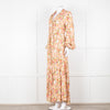 Loretta Caponi Cream Pink Yellow Floral Long Sleeve Maxi Dress