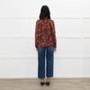 Ba&sh Red Floral Blouse with Frilled Neck