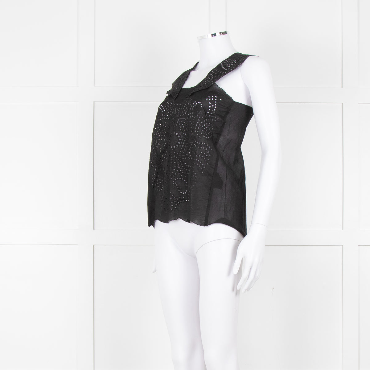 The Kooples Black Broderie Anglaise Cotton Sleeveless Top