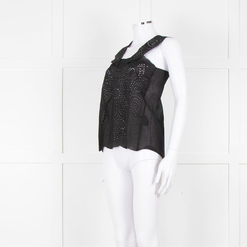 The Kooples Black Broderie Anglaise Cotton Sleeveless Top