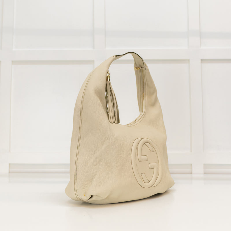 Gucci Cream Pebbled Calfskin Soho Hobo Bag