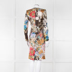 Etro Khaki Red Pink Floral Silk Long Sleeve Dress