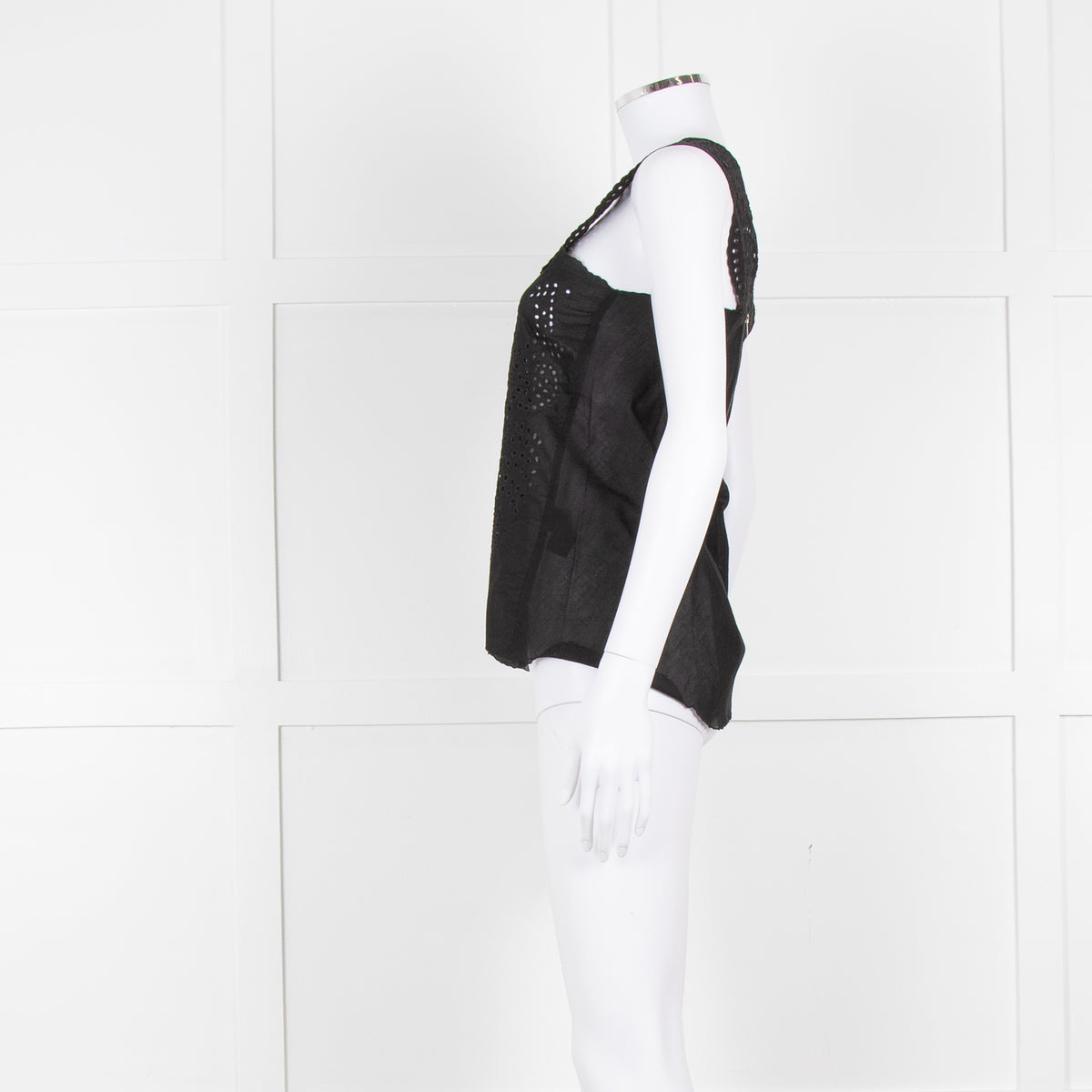 The Kooples Black Broderie Anglaise Cotton Sleeveless Top