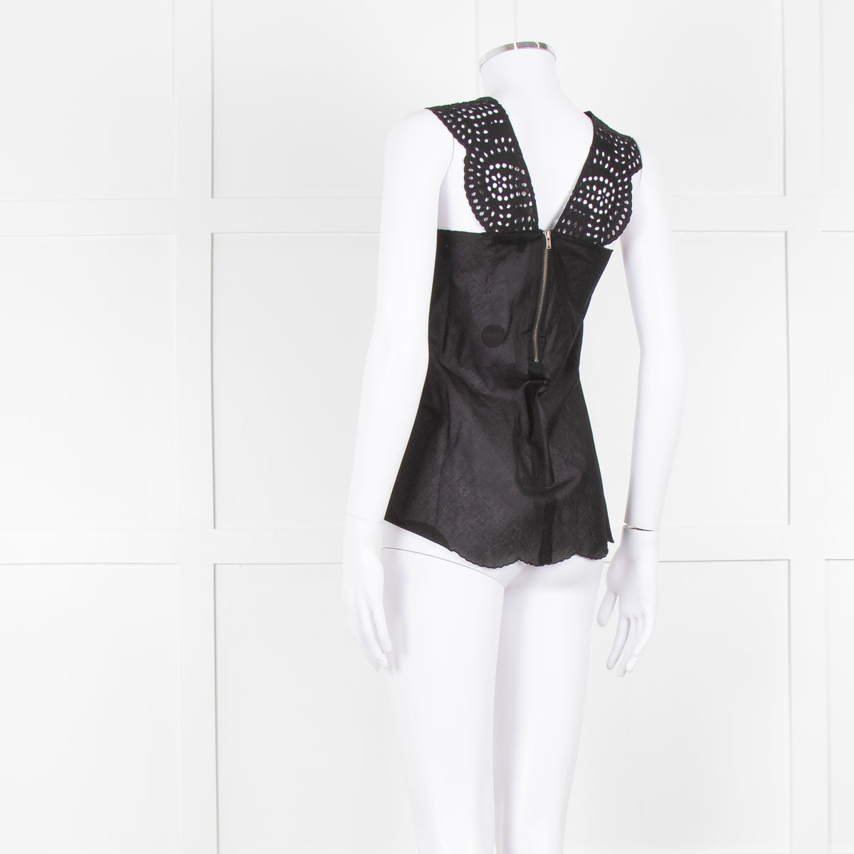 The Kooples Black Broderie Anglaise Cotton Sleeveless Top